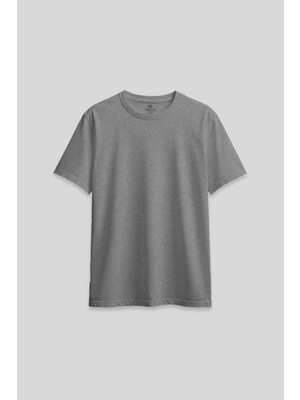 Gri Melanj O Yaka Standart Fit Basic Kadın T-Shirt - 97311