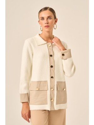 Ftz Women Kadın Deri Detaylı Ceket  Ekru 20793