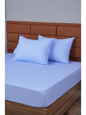 Tek Kişilik Lastikli Çarşaf+1 Yastık Kılıfı Hediye 100X200 Mavi