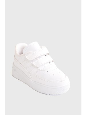 Minibonito Unisex Çocuk Beyaz Sneaker Cırtlı Hafif Spor Ayakkabı Suni Deri Düz Taban