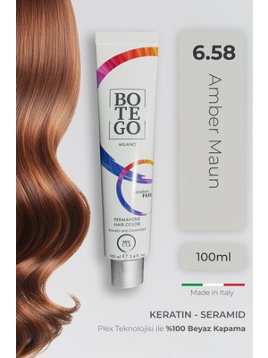 Profesyonel Krem Saç Boyası - 6.58 Amber Maun 100 ml - Plex, Keratin, Seramid