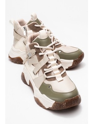 Clara Bej Yeşil Fermuarlı ve Bağcıklı Kadın Spor Bot