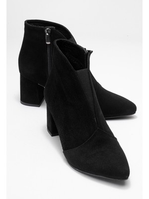 Finda Siyah Süet Hakiki Deri Kadın Topuklu Bot