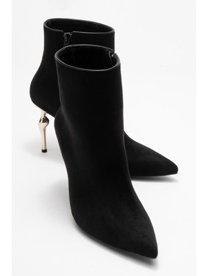 Crısta Siyah Süet Sivri Burunlu Kadın Topuklu Bot