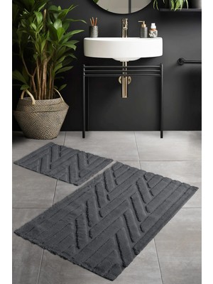 Pierre Cardin Pamuk Banyo Paspas Seti Twist Antrasit