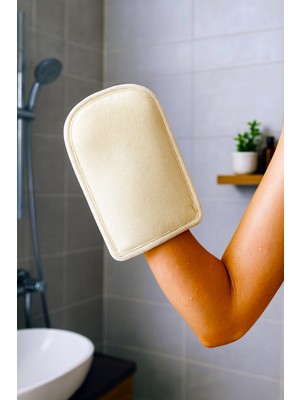 Pamira El Geçmeli Doğal Kabak Lifi Banyo Yüz ve Vücut Kesesi %100 Organik Bej Renkli Tekil Ürün