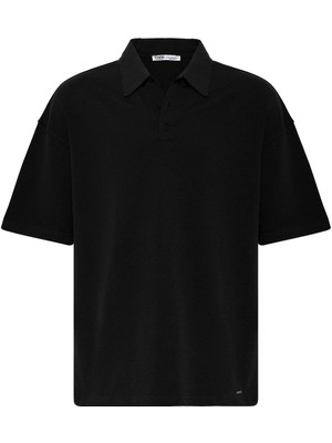 Basic Polo Yaka Oversize Tişört Siyah
