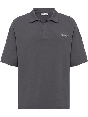 Polo Yaka Oversize Tişört Füme