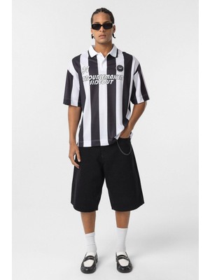Oversize Polo Yaka Forma Tişört Siyah