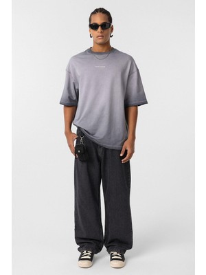 Yıkamalı Oversize Tişört Gri