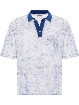 Yıkamalı Oversize Polo Yaka Tişört Indigo