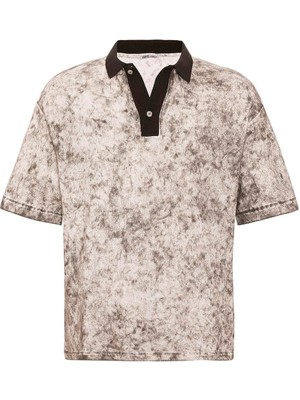 Yıkamalı Oversize Polo Yaka Tişört Kahve