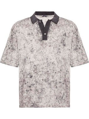 Yıkamalı Oversize Polo Yaka Tişört Siyah