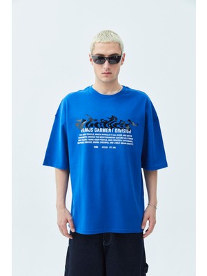 Atelier Kabartma Baskılı Oversize Tişört Saks