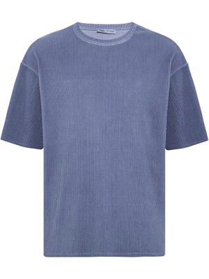 Yıkamalı Ottoman Basic Oversize Tişört Indigo