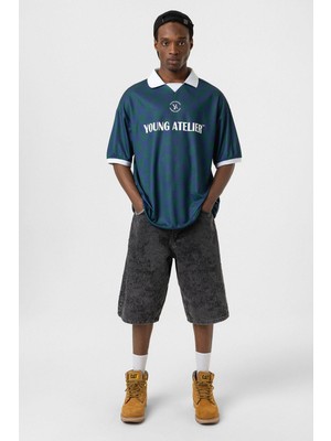 Oversize Polo Yaka Forma Tişört Nefti/indigo