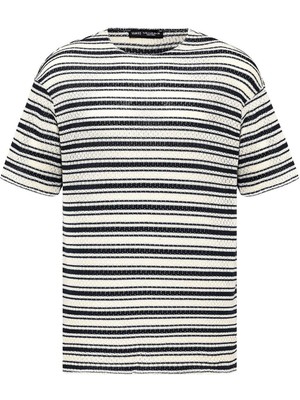 Çizgili Oversize Triko Tişört Siyah