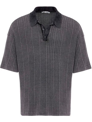 Polo Yaka Oversize Triko Siyah