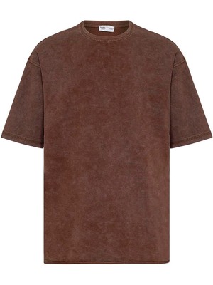 Yıkamalı Basic Oversize Tişört Kahve