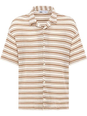 Oversize Çizgili Triko Tişört Camel