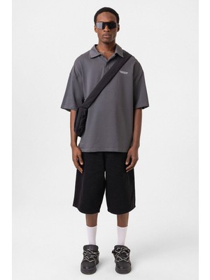 Polo Yaka Oversize Tişört Füme