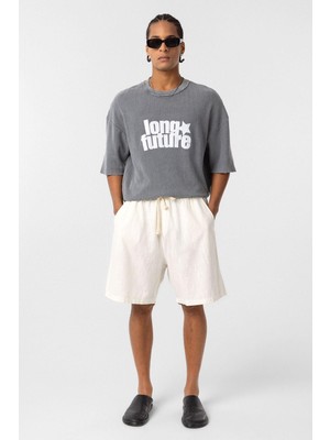 Yıkamalı Oversize Triko Tişört Gri