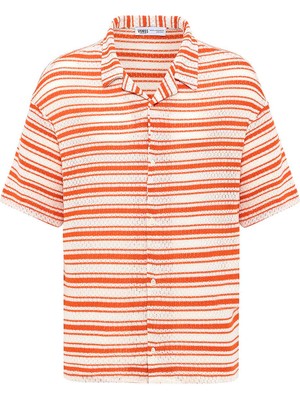 Oversize Çizgili Triko Tişört Oranj