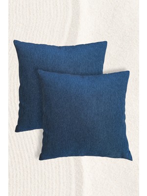 Lacivert Düz Kırlent Kılıfı Dayanıklı Polyester Kırlent Kılıfı - 2'li Takım