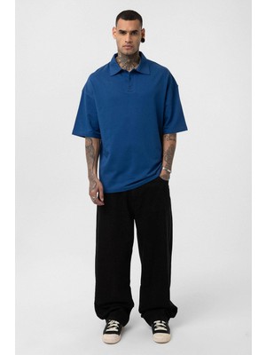 Basic Polo Yaka Oversize Tişört Indigo