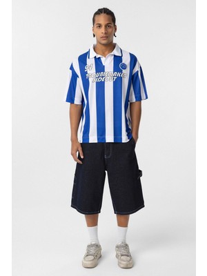 Oversize Polo Yaka Forma Tişört Saks