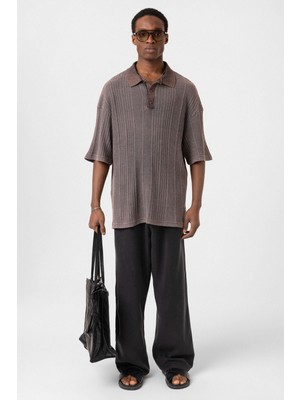 Polo Yaka Oversize Triko Kahve