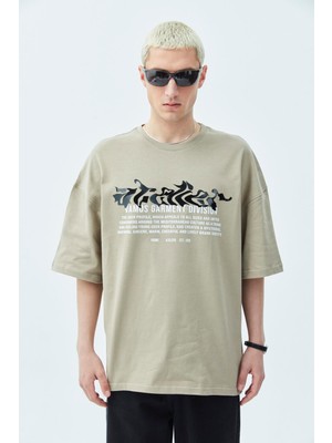 Atelier Kabartma Baskılı Oversize Tişört Vizon