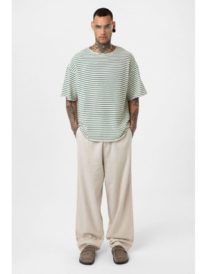 Çizgili Oversize Triko Tişört Benetton