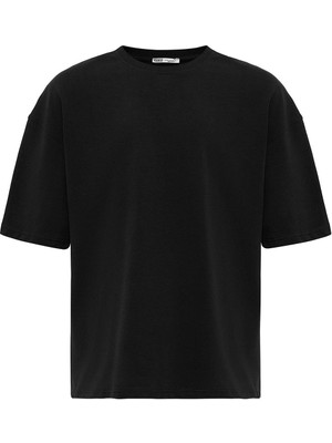 Basic Oversize Bisiklet Yaka Tişört Siyah
