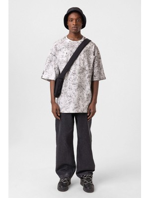 Yıkamalı Cep Detaylı Oversize Tişört Ekru