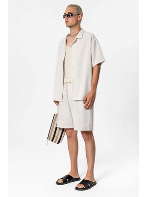 Oversize Şort Gömlek Takım Ekru