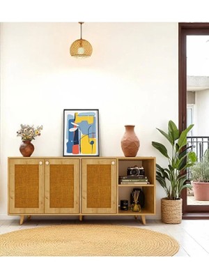 Bali Jute Konsol / Konsol / Çok Amaçlı Dolap 160 cm Mdf Kapaklı