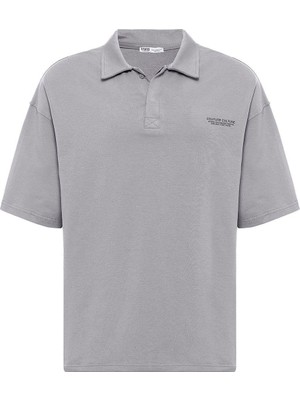 Polo Yaka Oversize Tişört Gri