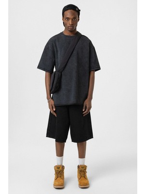 Yıkamalı Basic Oversize Tişört Siyah