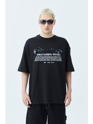 Atelier Kabartma Baskılı Oversize Tişört Siyah