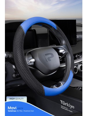 Wimbledon Oto Geçmeli Direksiyon Kılıfı - Air File / Delikli Deri - Mavi