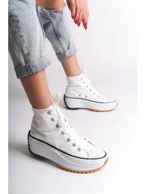 Roma Bağcıklı Ortopedik Taban Kadın Sneaker Spor Ayakkabı Bt - Beyaz