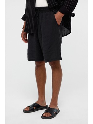 Oversize Keten Şort Siyah
