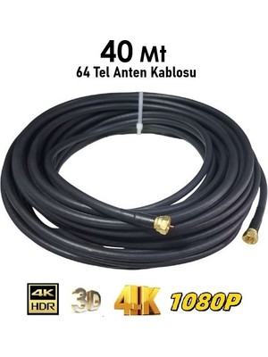 40 Metre Rg6/u4 Gold Uçlu 64 Tel Hazır Uydu Anten Kablosu “tak Çalıştır” (Siyah)