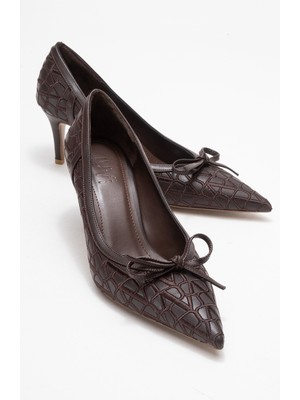 Camden Kahverengi Desenli Fiyonklu Kadın Topuklu Ayakkabı