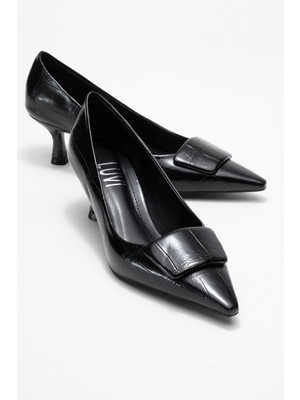 Marcıa Siyah Baskı Tokalı Kadın Topuklu Ayakkabı