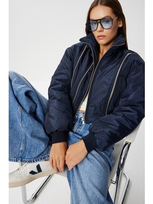 Fermuarlı Şişme Mont LFG0158 Lacivert