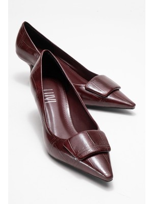 Marcıa Bordo Baskı Tokalı Kadın Topuklu Ayakkabı