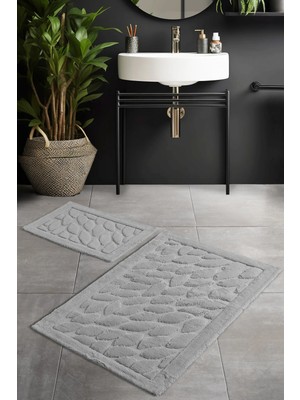 Pierre Cardin Pamuk Banyo Paspas Seti Leaf Gri