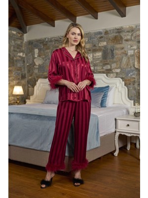 26375 Çizgili Orjişli Gömlek Yaka Pijama Takımı